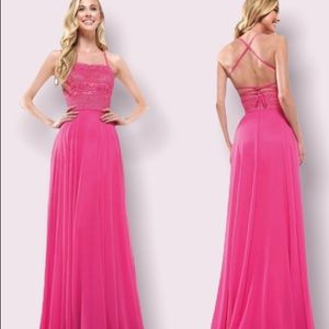 Glow Dress Strappy Lace Top Chiffon A-Line Gown in Pink